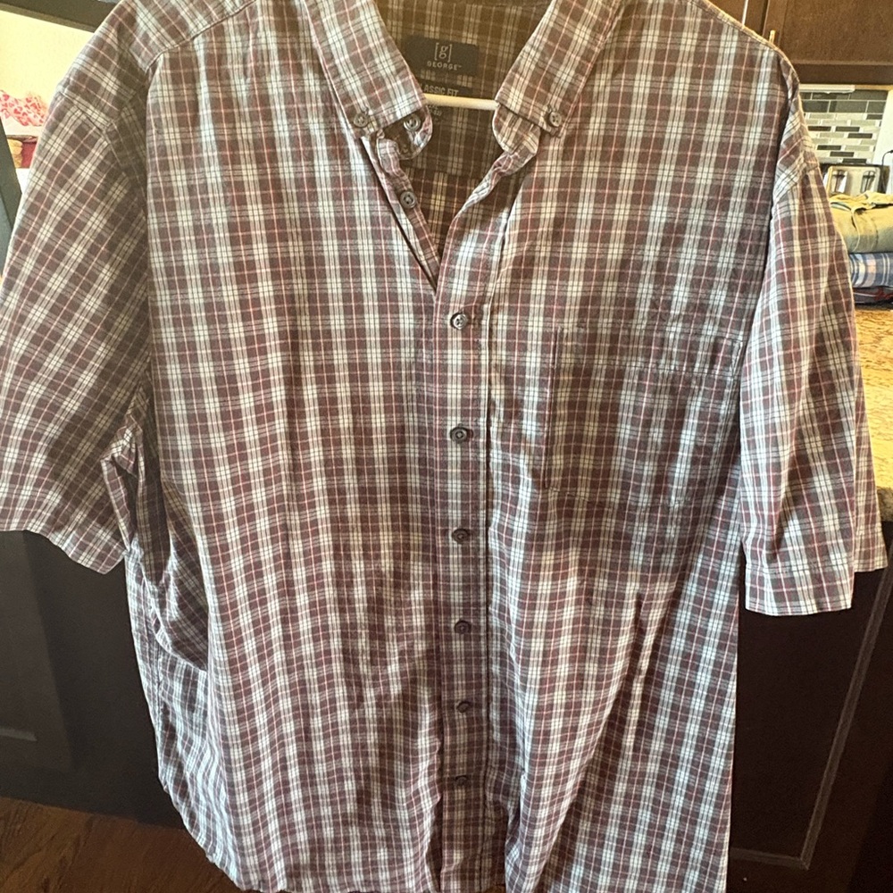 George Classic Fit Red and Gray Plaid Shirt